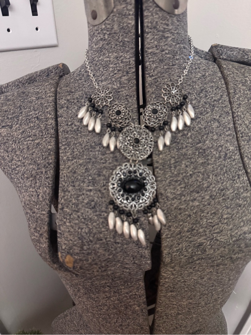 Elegant Silver and Black Statement Necklace